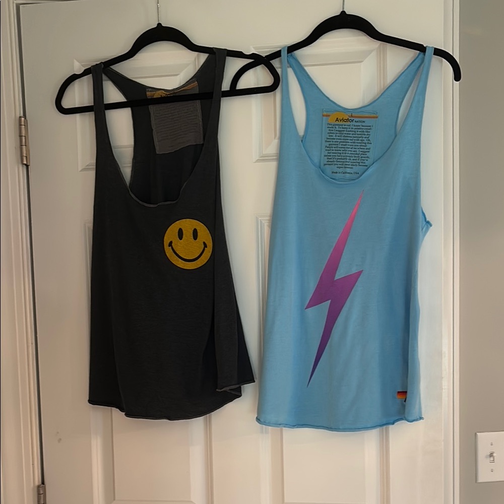 Aviator Nation Smiley Face and Lightning Bolt Tank Tops